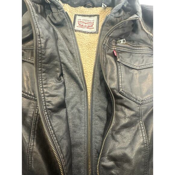 Levi's Black Faux-Leather Gray Hoodie Jacket Mens Sz 2XL Full Zip New With Tags - Picture 4 of 8